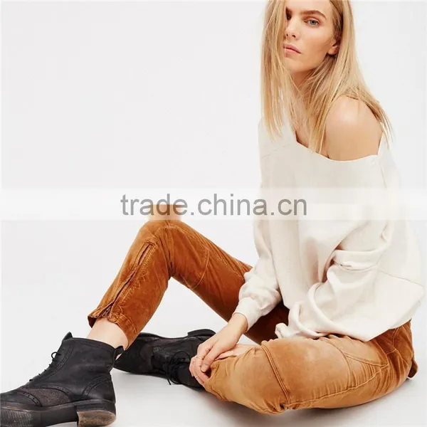 2017 Low Rise Gavin Cord Skinny Work Slacks for Women photo-4