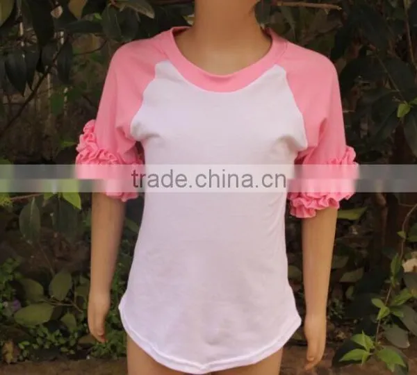 Top Quality Cotton Baby Girl Plain t- Shirt Summer Children t Shirt Ruffled Matching Color Baby Clothing photo-3
