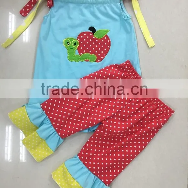 Wholesale Cheap Back to School Baby Girl Clothing Set Apple Printed Children Boutique Outfit photo-5