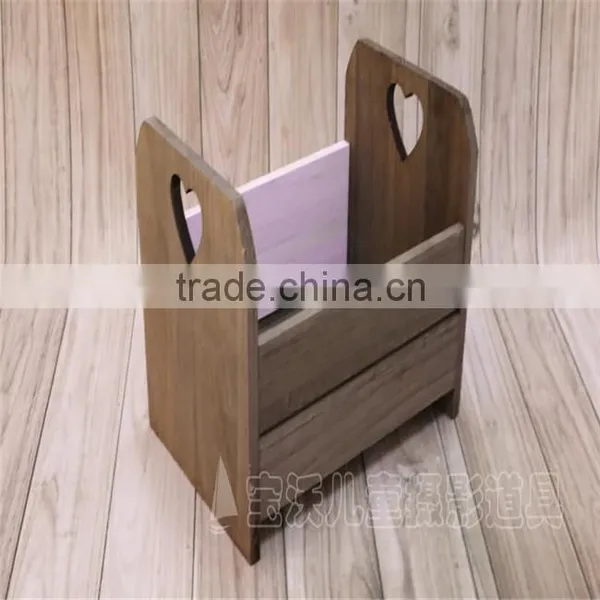 Antique Wood Bed Props Newborn Baby Wooden Bed Sturdy Bucket Pattern Phootgraphy Props photo-3