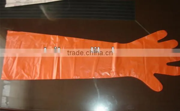 disposable orange plastic PE long veterinary glove