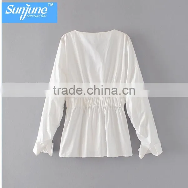 High End Womens 100% Cotton Long Sleeve Plain Fashion Blouse photo-2