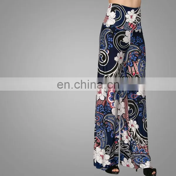 New Arrival Islamic Clothing Womens Vintage Career OL Loose Slim High Waist Floral Printing Wide Leg Long Pants Palazzo Trousers photo-4
