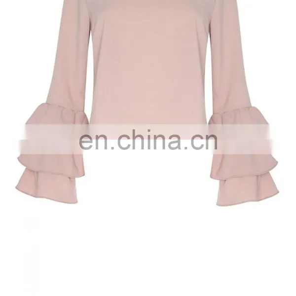 Latest Ladies Tops And Blouses Latest Design Light Pink Ruffle Sleeve Blouse photo-4