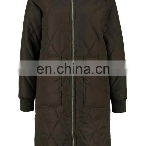 Factory 100% Polyester Women Quilted Long Damiond Quilted Jacket photo-2