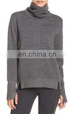 Wholesale Ladies Soft Cotton-Infused Pullover Long Sleeves With Thumbholes Cuffs High Funnel Neck Sweatshirt for Women photo-2