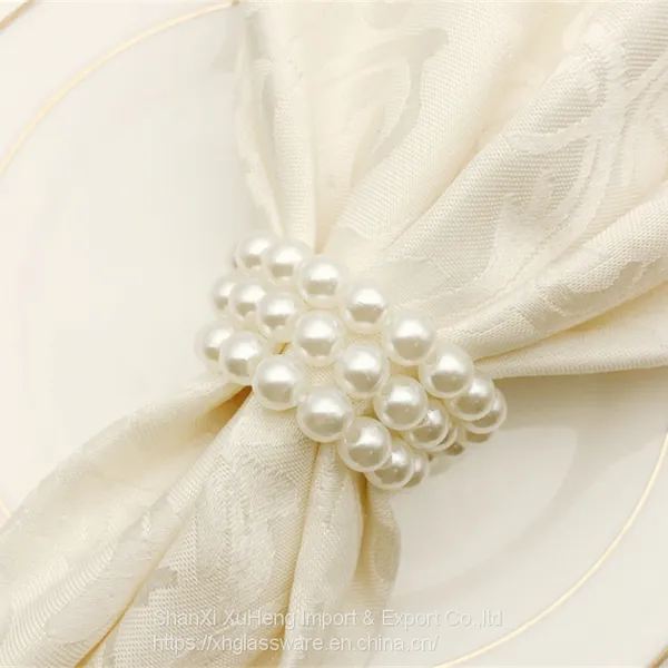 Newest Pearl Napkin Ring Handmade Dinner Decorations for Wedding Table photo-4
