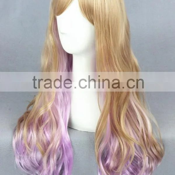 High Quality 65cm Medium Long Wave Blond&Purple Color Mixed Lolita Wig Synthetic Anime Wig Cosplay Hair Wig Party Wig photo-3