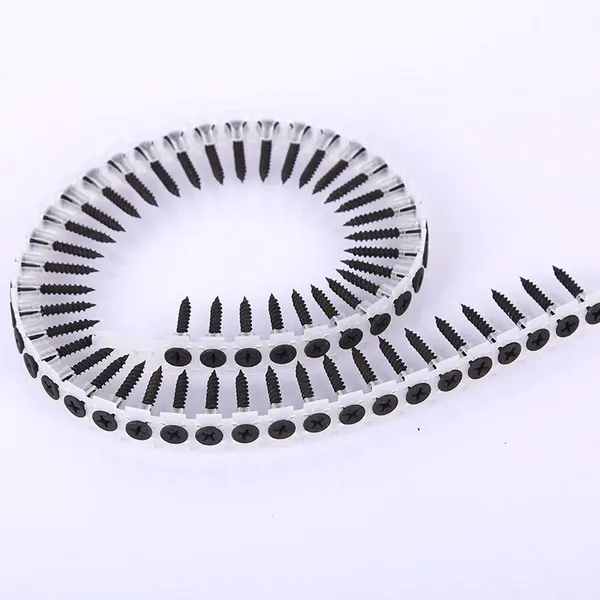 Professional Grade Collated Drywall Screws on Plastic Strip with Black Phosphate, Fine Thread, 25-40mm Lengths, Compatible with All Major Screw Guns