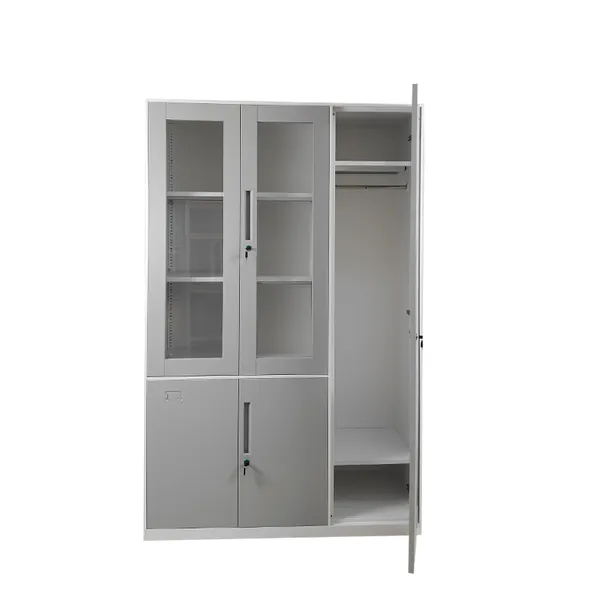 Gray Detachable Metal File Cabinet With Clothe Locker Customized Glass Door File Cabinet for Office
