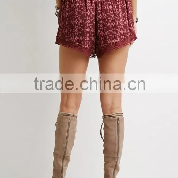 Cotton White Women High-Waisted Floral Lace Textured Shorts photo-2