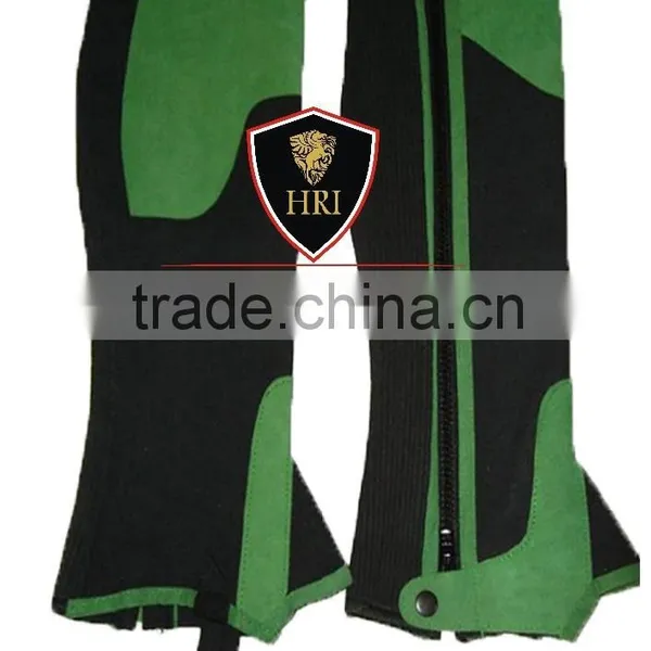 Black With Green Amara Half Chaps / Horse Riding Half Chaps / Horse Riding Colorful Half Chaps