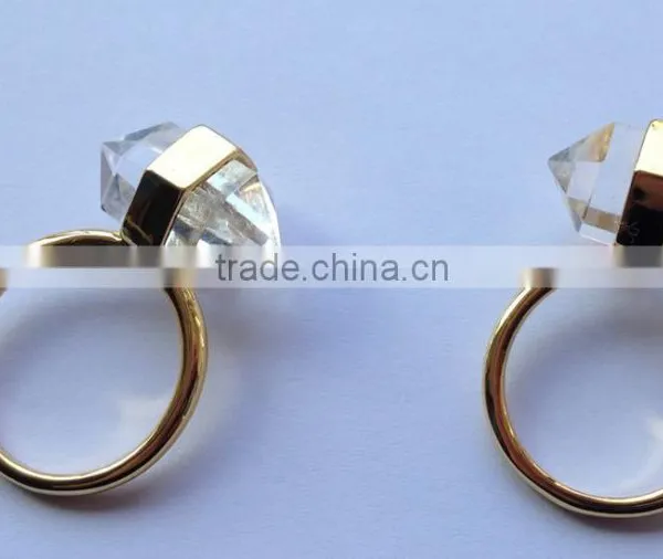 2015 Hot Jewelry 925 Sterling Silver Gemstone Ring With Double Point Rock Crystal Clear Quartz Gemstone Wedding Ring photo-4