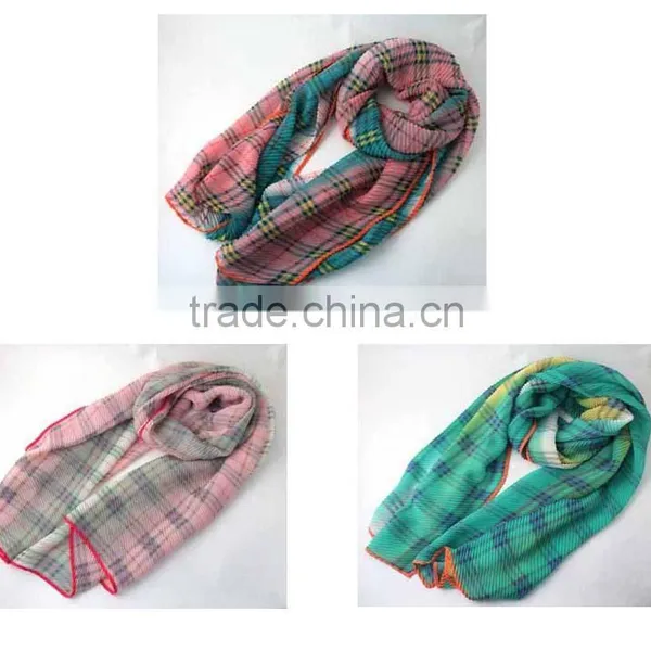 WLHH0222-8 100% Polyester Lady Crinkle Checked Sheer Scarves