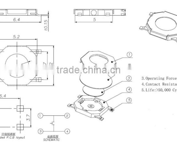 TS4408 Tactile Switch,4*4*0.8 Smd Tact Switch^ photo-2