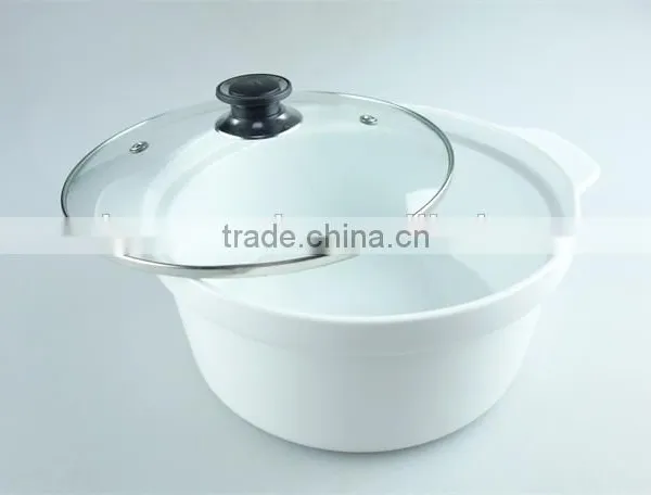 Great White Ceramic Cooking Pot With Two Handles, Porcelain Tureen With Glass Cover photo-3