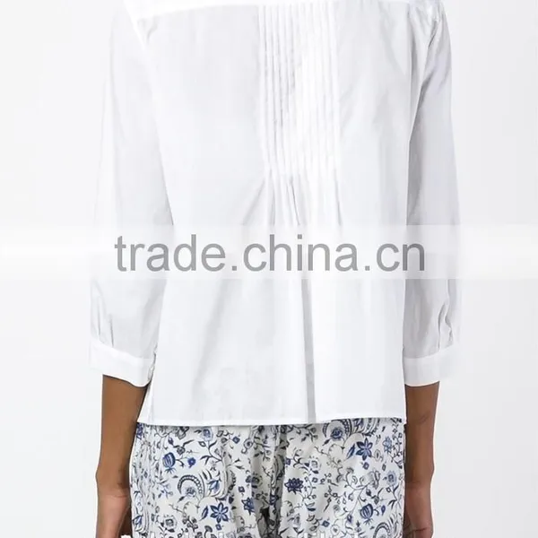 High Quality Ladies Fancy White Pleated Blouse Fashion Design photo-3