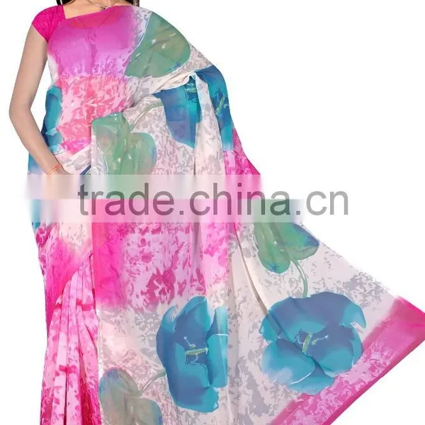 Flower Printed Designer Glamour Saree in Big Print Design photo-3