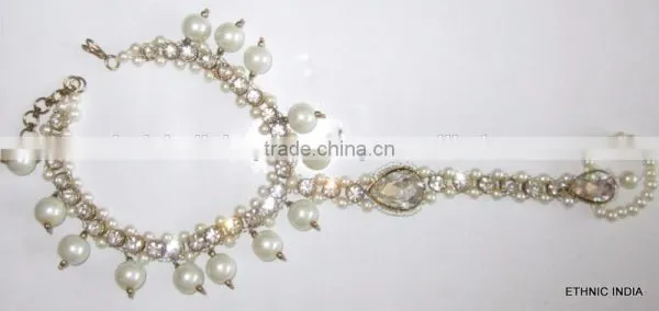 PEARL CRYSTAL Beads Payal ANKLETS Pair Feet Barefoot Sandal Toe Ring photo-3