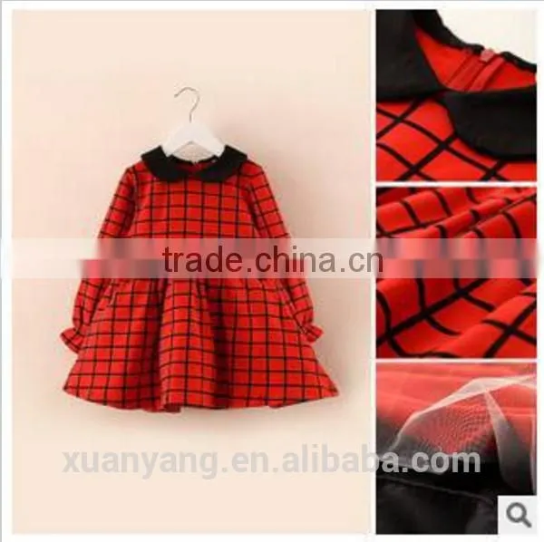 High Quality Red Plaid Long Sleeve Designer One Piece Children Princess Dress photo-2