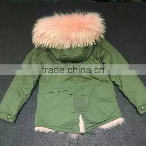Myfur Peach Pink Detachable Fox Fur Lining Real Raccoon Fur Hood Parka photo-3