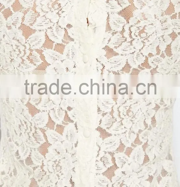 New Arrival Fashion Loose Through Look Floral Lace Lady Blouse photo-6