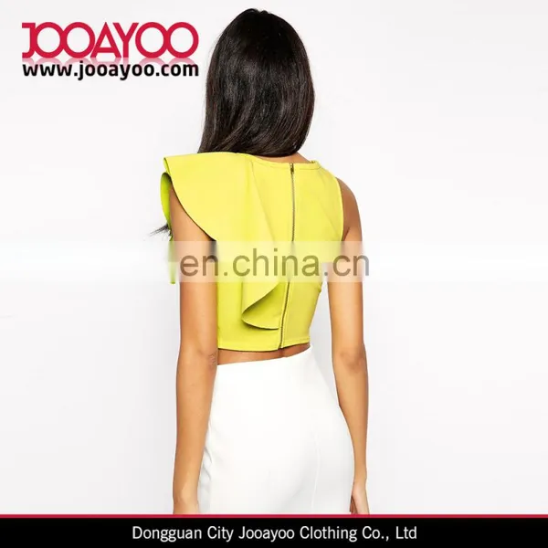 Women Ruffle Crop Top Casual Fit Tank Top One Shoulder Ruffle Tank Top photo-2