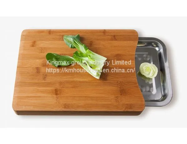 Natural Bamboo Chopping Boards With Stainless Steel Food Drawer