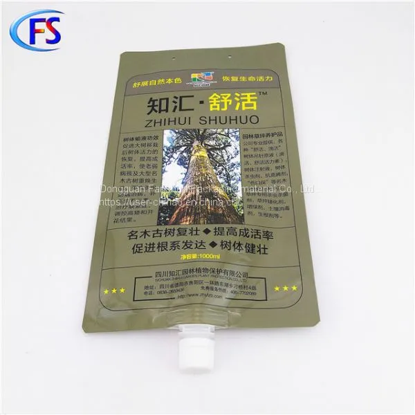 1000ml NY/PA waterproof plastic bag with spout for corn tree growth nutrient solution/Plastic packaging bag of plant nutrient solution for big trees