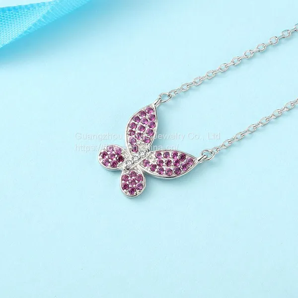 925 Sterling Silver Necklace Inlaid Red Ruby Corundum Personality Butterfly Necklace Chain Women's Silver Jewelry photo-3