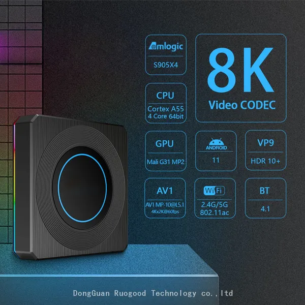 2024 factory price Ruogood S905X4 Quad Core 64bit 1000M RJ45 Dual-WiFi 2.4G/5G 2T2R, 8K Android Box 2GB/16GB For smart hotel