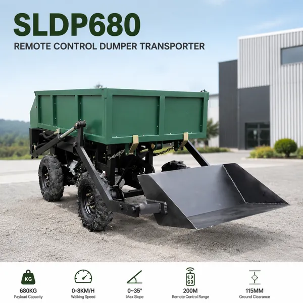 Camion-benne télécommandé SLDP680, véhicule de transport utilitaire lourd doté d'un prolongateur de plage de fonctionnement pour la manutention de matériaux agricoles