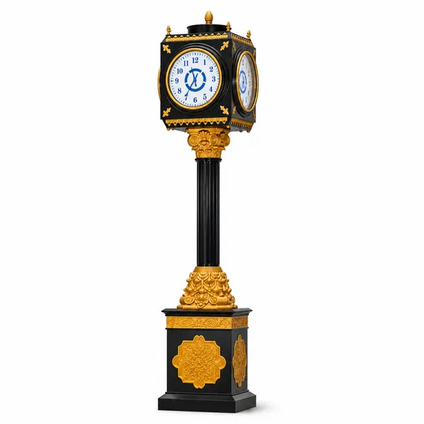 European-style Vintage Outdoor Landscape Clock Black-and-gold Columnar Metal Pointer Numbers Illuminated Design Custom-made