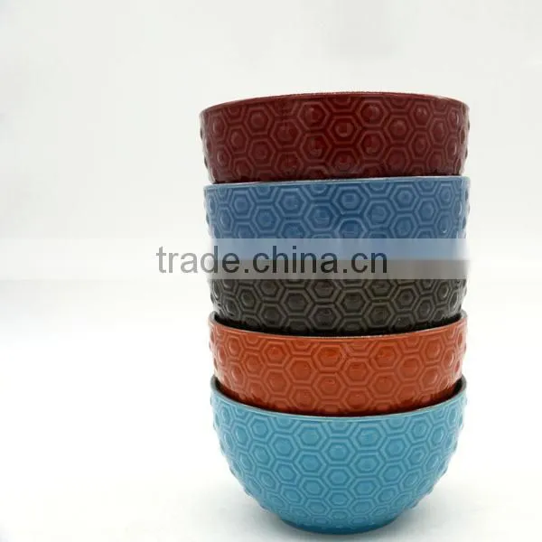 2016 Newest Embossed Ethnic Ceramic Bowls With Many Colors photo-3