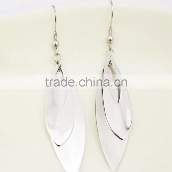 316L Stainless Steel Leaf Shaped Women Silver Double Layer Earring photo-3