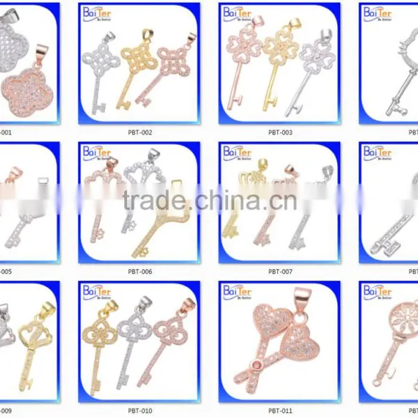 Gold Silver Plated Copper Micro Pave Pendant/CZ Cubic Zircon Key Pendant/Custom 925 Sterling Silver Pendant Jewelry Wholesale Quality Choice photo-6
