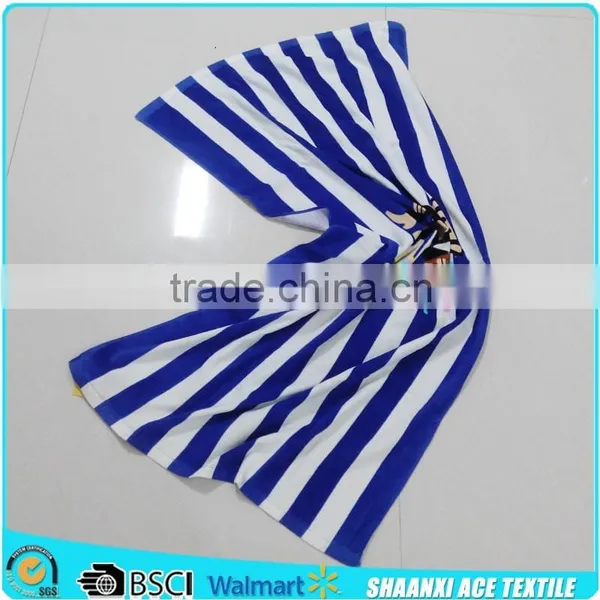 100% Cotton Cut Velvet Printing White and Blue Stripes Beach Towel Stripes Swim Beach Towel