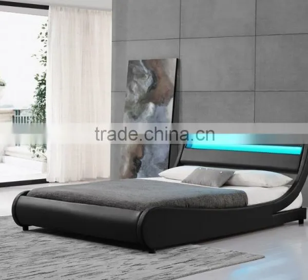 Stunning Modern Design LED Bed in Black Leather Quality Choice