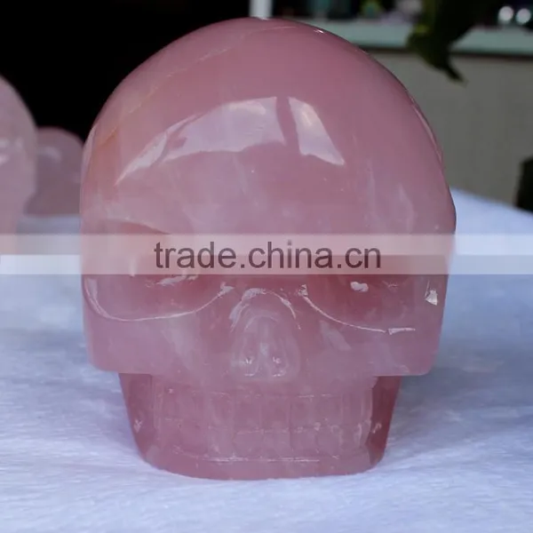 Custom Creative Rose Quartz Crystal Skull Natural Rock Crystal Skull for Sale