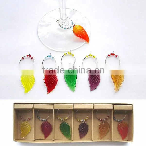2016 Set of 6 Leaf Wine Glass Charms photo-2