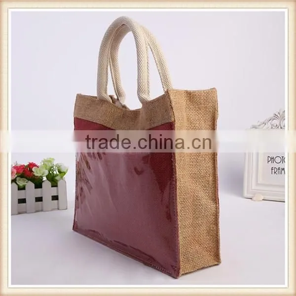 Factory Direct Sale Plain Jute Bag With Pvc Pocket photo-2
