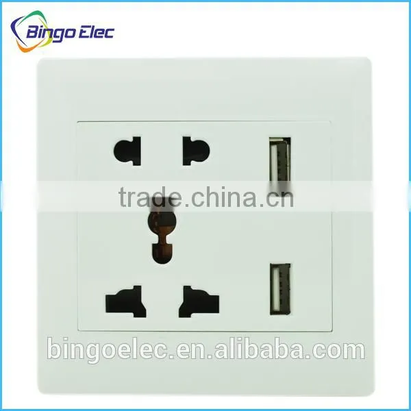 EU/UK Standard 5pin Universal Wall Socket With Double Usb Port Socket