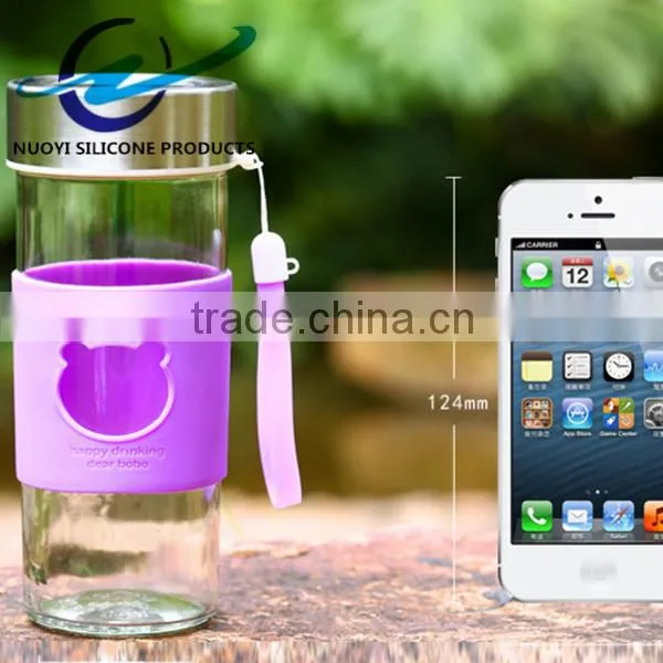 Cute Cat Shape Short Glass Bottle Silicone Cup Sleeve photo-3