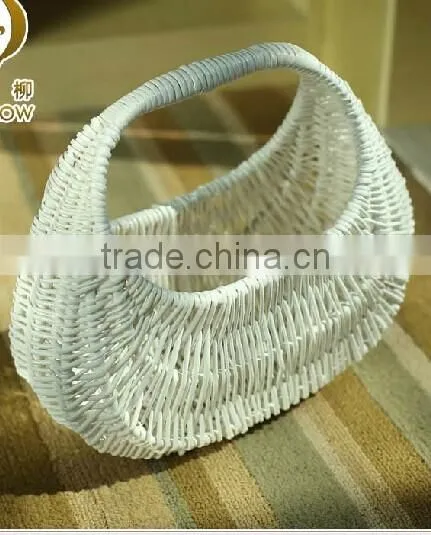 Handmade White Wicker Flower Basket Wedding Flower Basket With Plastic Liner photo-3