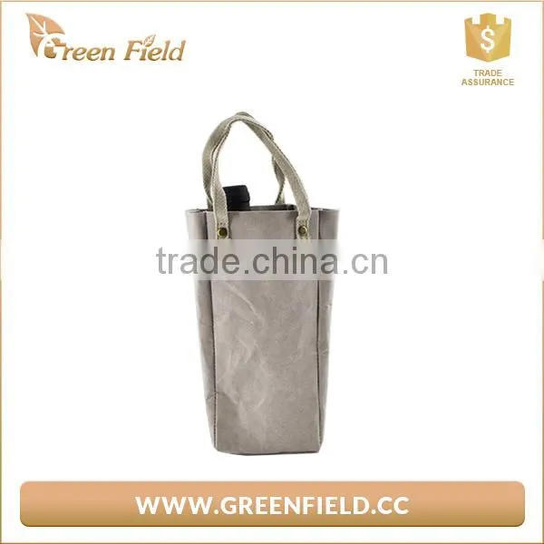 Brown Washable Kraft Paper Single Wine Bottle Bag With Handles photo-3