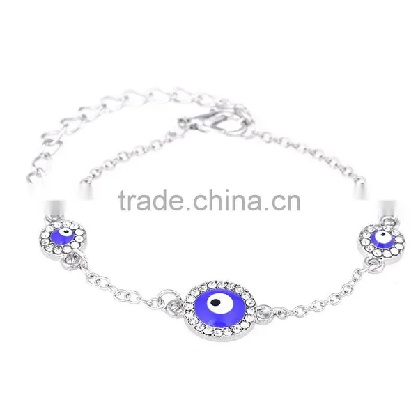 Round Rhinestone Evil Eye Bracelet Gold Chain Bracelet photo-2
