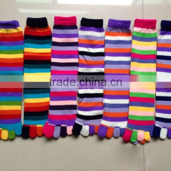 High Quality Long Section Colorful Strip Five Fingers Socks Long Stocking Toes Socks photo-3
