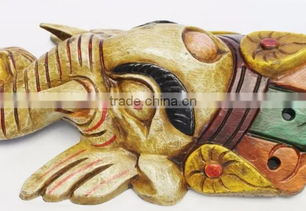 Hand Crafted Wooden Mask of Hindu Lord Ganesh Wall Hanging Made In Nepal photo-3