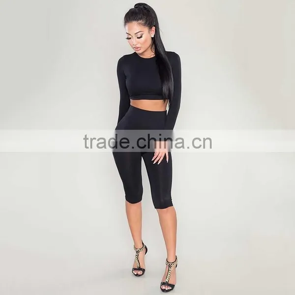 Women Sexy Long Sleeve Top And Shorts Track Suit 2017 Autumn Bodycon Tracksuit Clothing Casual Two Pieces Outfits photo-2