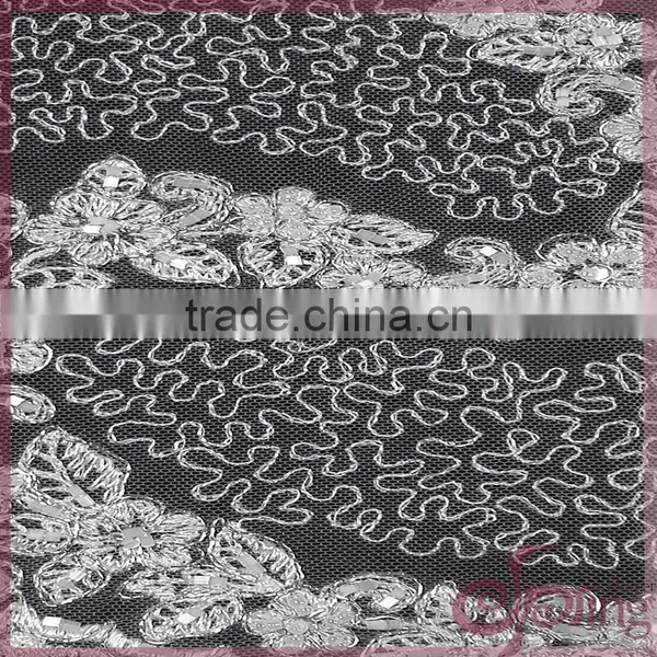 Silver Metallic Embroidery Design Netting Fabric, Sparkle Embroidery Design Fabric for Wedding Dresses photo-2